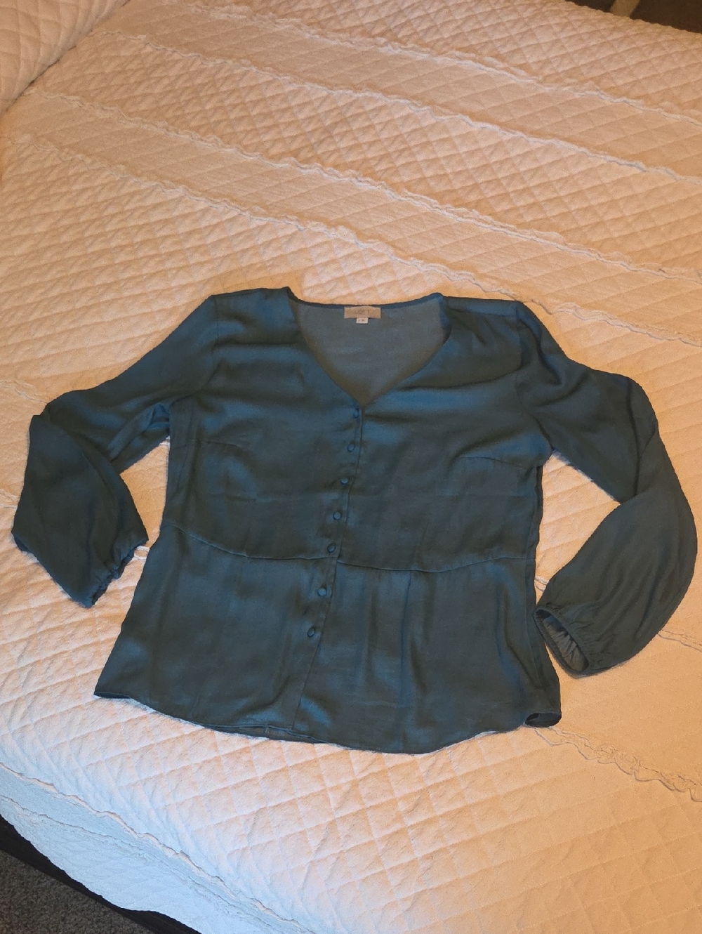 LOFT Teal V-Neck Button-Front Blouse
